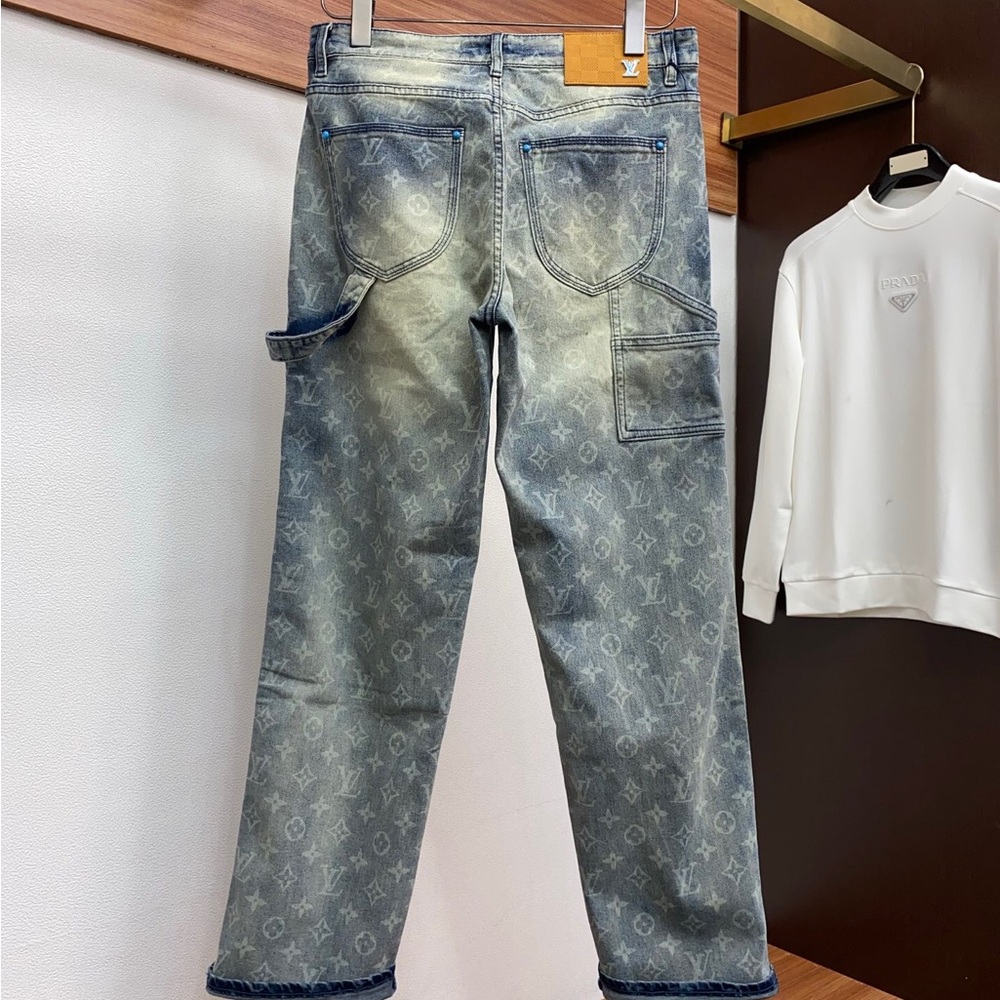 Louis Vuitton Blue Monogram Denim Jeans with Tan Patch - Picture 4 of 8